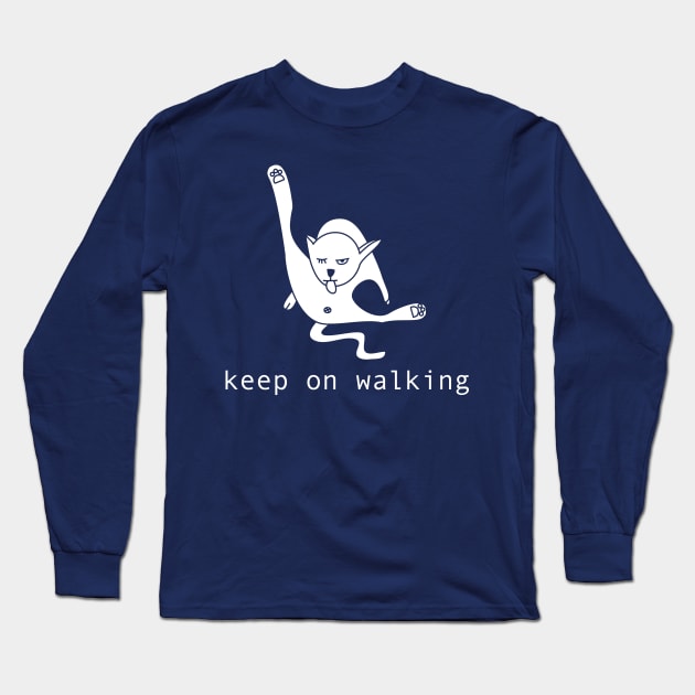 Keep on walking cat on Navy Blue Long Sleeve T-Shirt by atomguy